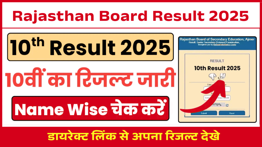 RBSE 10th Result 2025 Name Wise