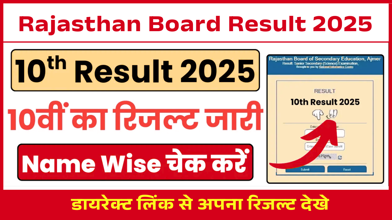 RBSE 10th Result 2025 Name Wise