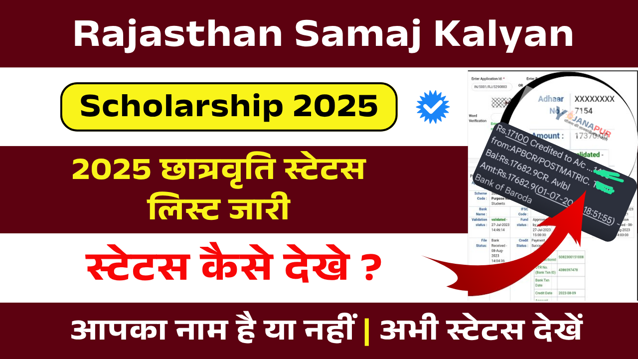 Rajasthan Samaj Kalyan Scholarship Status 2025